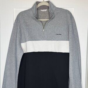 Men's Calvin Klein Half Zip Fleece Sweatshirt Gray/Black/White Size Large